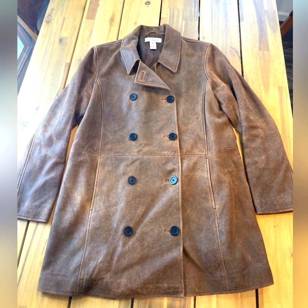 Vintage Sundance Double Breasted 100% Leather Jacket Button Front Brown L